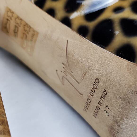 Giuseppe Zanotti Mob Wife Cheetah Print Patent Leather Peep Toe Heels US 7 EU 37 - Picture 9 of 12